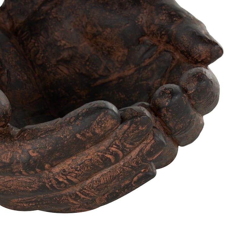 Dark Brown Resin Open Hands Decorative Sculpture with Butterfly and Copper Accents - 8"W x 8"L x 5"H