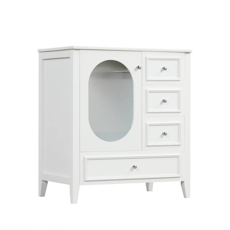 30" Bathroom Vanity with Sink, Bathroom Vanity Cabinet with Three Drawers and Door, Solid Wood and MDF, White