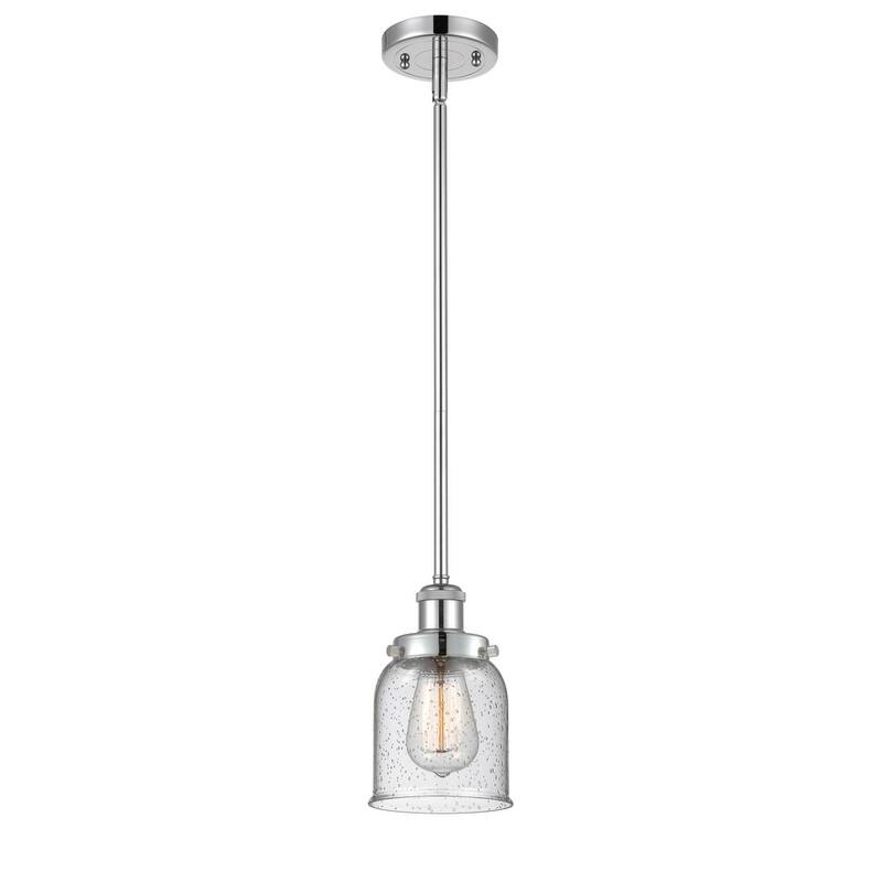 Innovations Lighting Small Bell 5" Wide Mini Pendant - Rod Hung - Polished Chrome / Seedy