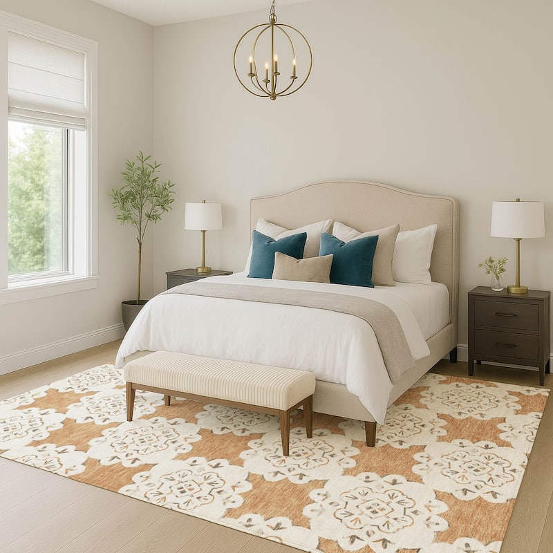 Machine Washable Indoor/ Outdoor Global Motif Chantille Rug