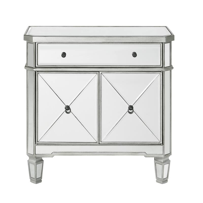 Linon Cascade Mirrored Glass Double Door Console Table