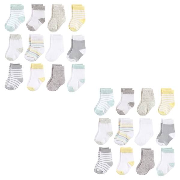 slide 1 of 1, Hudson Baby Unisex Baby Cotton Rich Newborn and Terry Socks, Neutral Stripe 24-Piece 0-6 Months - Neutral Stripe 24-Piece