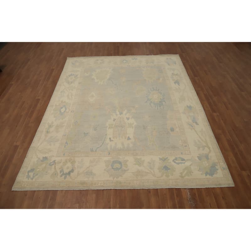 Hand Knotted Oriental 100% Wool Carpet Transitional All-Over Greys & Charcoal Oushak Area Rug - 10' 0'' X 8' 0''