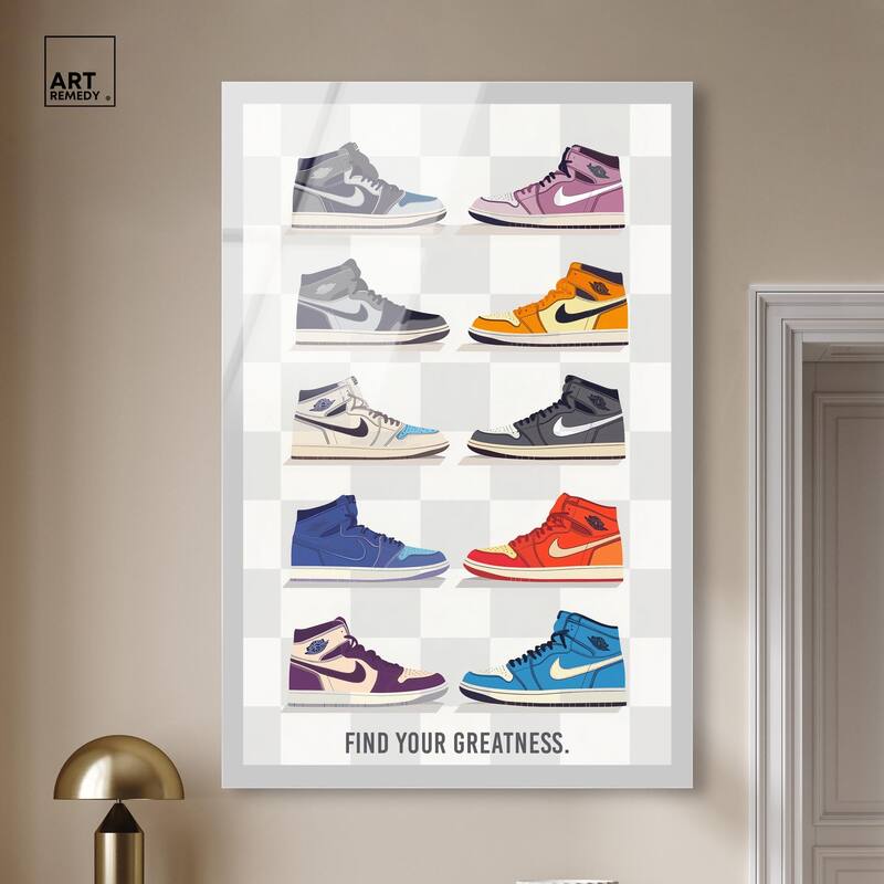 Find Your Greatness Sneakers Acrylic by Art Remedy, Ready to Hang