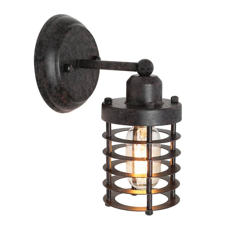 Rustic Cylinder Cage Metal Wall Sconces Industrial Lights - W5"x H9.4"x E6.7"