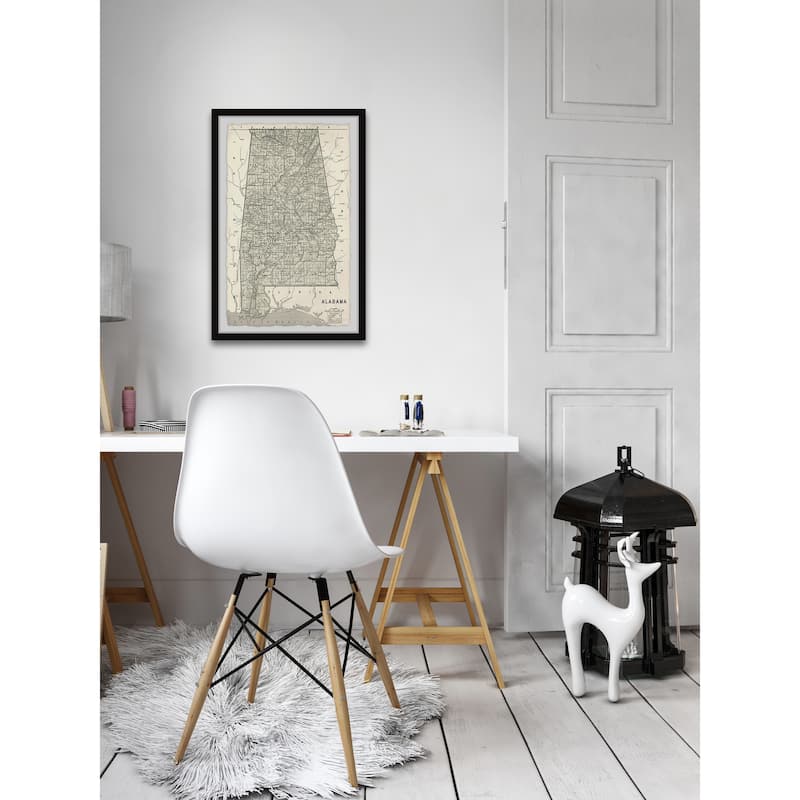 'Gray Alabama Map' Framed Painting Print