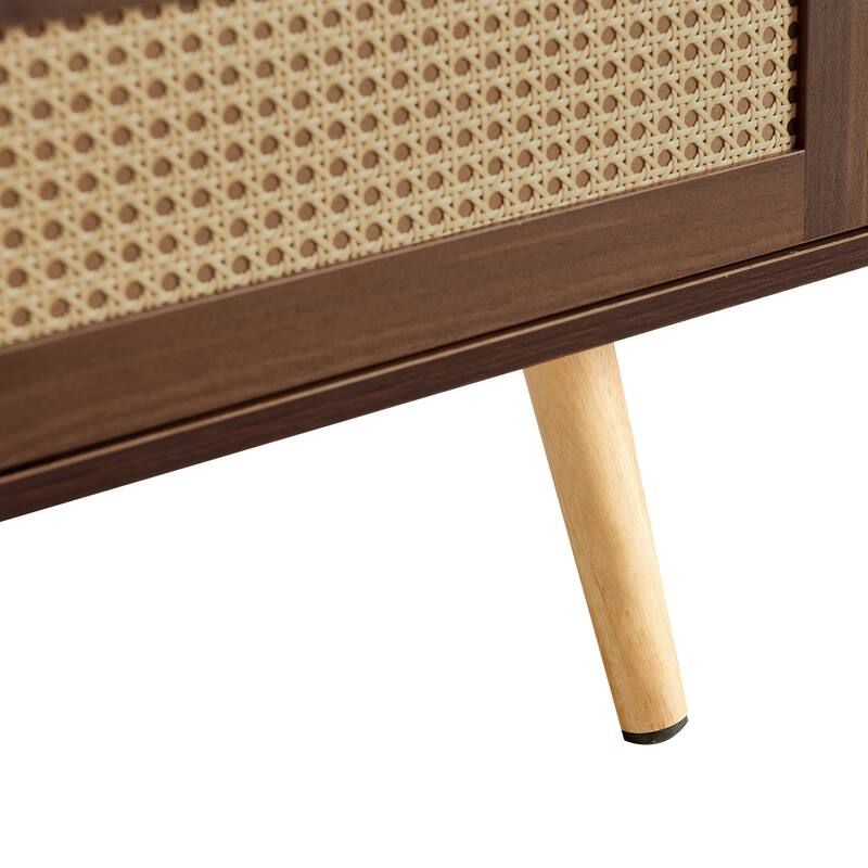 Anmytek Rattan Coffee Table with Storage Modern Walnut Living Room Centerpiece Organizer