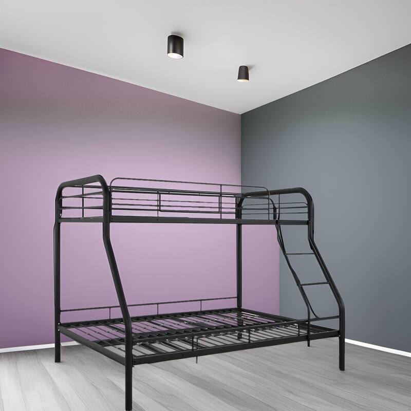 Twin Over Full Metal Bunk Bed - Heavy-Duty Bunk Bed Frame with Safety Guardrails, Angled Ladder & Underbed Storage