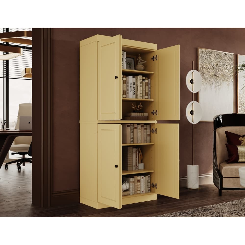 100% Solid Wood Tall Bookcase Cabinet with Doors & Adjustable Shelves, 32" W x 71.5" H, Palace Imports