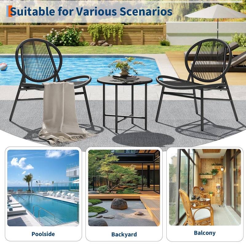 3 Piece Garden Bistro Acapulco Chairs, Outdoor Seating Acapulco Chair, All Weather Modern Patio