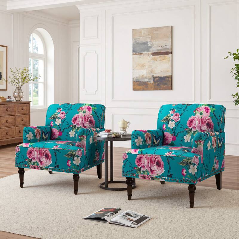 Modern Striped Accent Chairs with Arms - Floral-2Pack