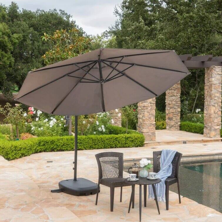 Modern Aluminum Hanging Umbrella with Resin Base, Weather Resistant