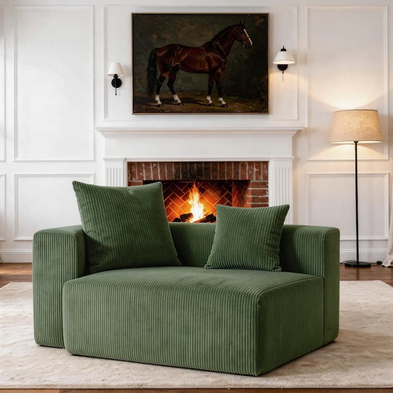 Corduroy Upholstered Modular Sectional Sofa with Ottoman