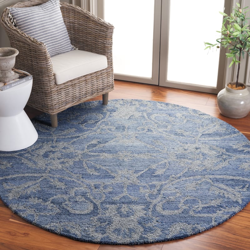 SAFAVIEH Handmade Anatolia Liilia Rug - 6' Round - Blue/Grey