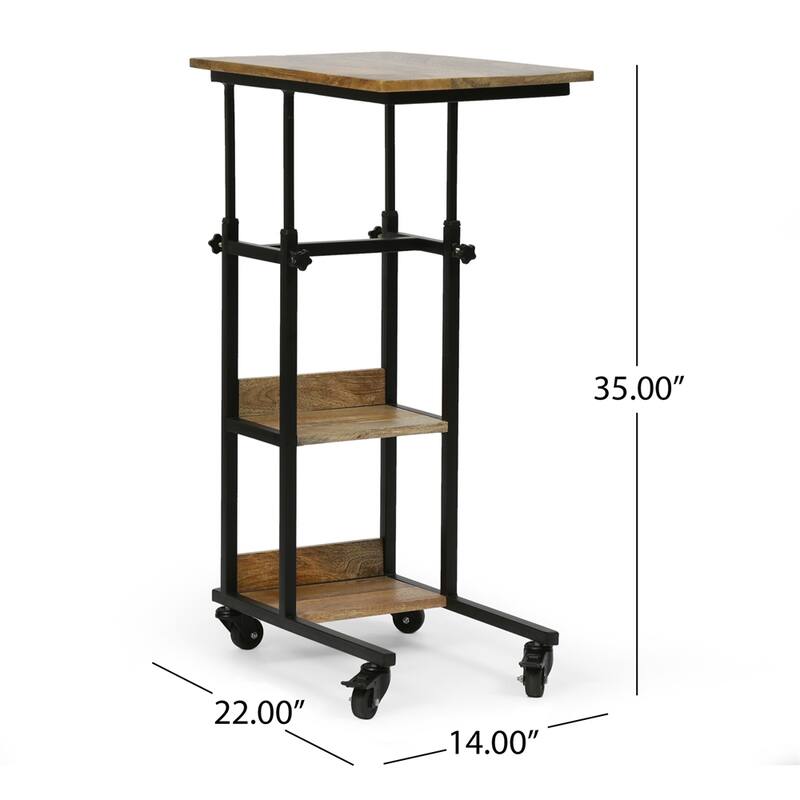 C Shaped End Table with Metal Frame and Wood Top