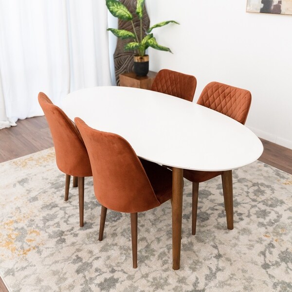 Riley Modern Solid Wood White Dining Table and 4 Chairs Set Bed