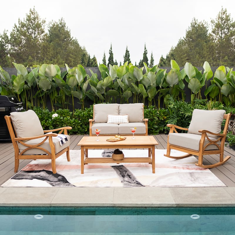 Cambridge Casual Lowell Outdoor Conversation Set of 4 - Natural Teak/Beige Cushion