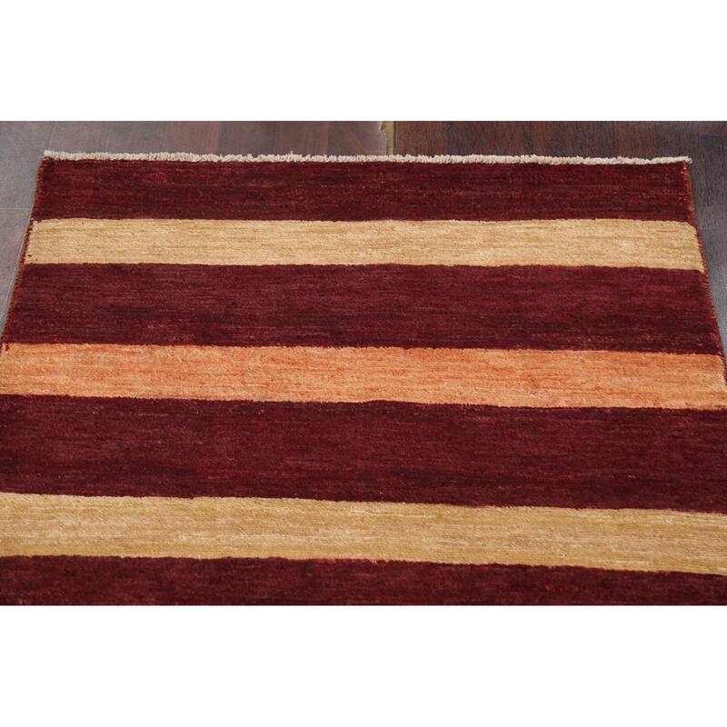 Contemporary Striped Gabbeh Kashkoli Area Rug Hand-knotted Wool Carpet - 3'2" x 5'2"