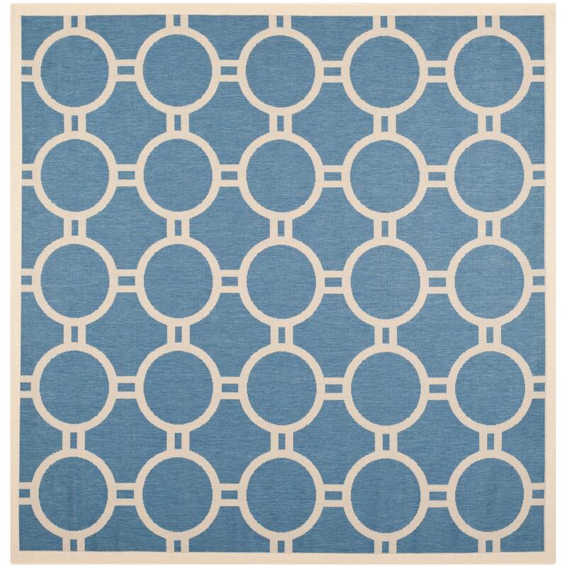 SAFAVIEH Courtyard Nira Indoor/ Outdoor Waterproof Patio Backyard Rug - 7'10" Square - Blue/Beige