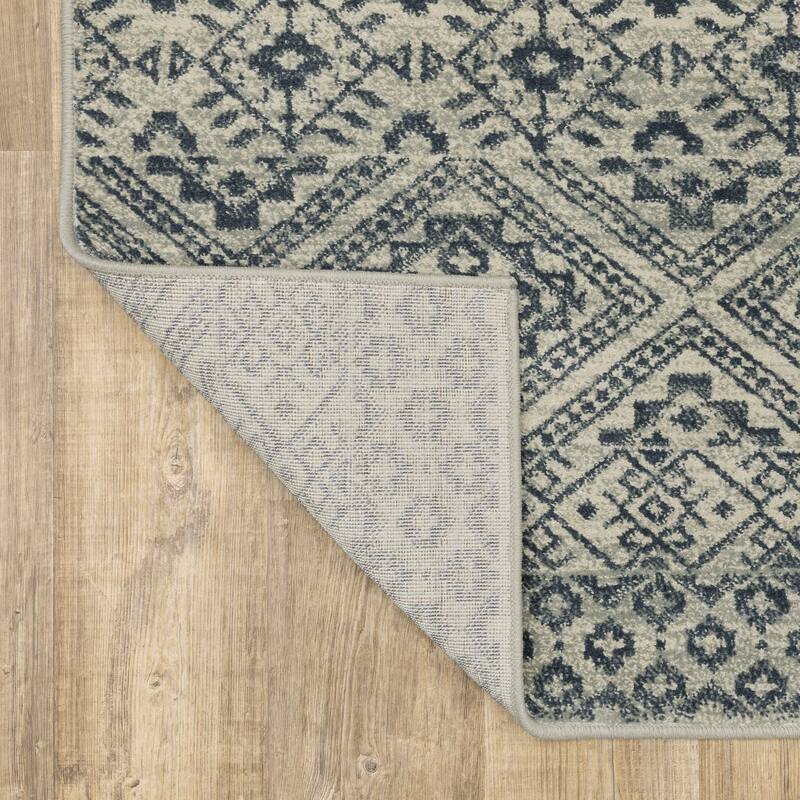 Style Haven Bassel Tribal Geometric Blue/ Beige Indoor Area Rug