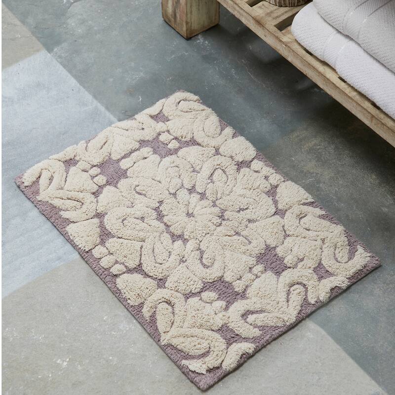 Better Trends 100% Cotton Soft & Super Absorbent Bathroom Rugs - Medallion Collection Non-Skid Latex Machine Washable Bath Mats - 24" x 40" Rectangle - Gray & Natural