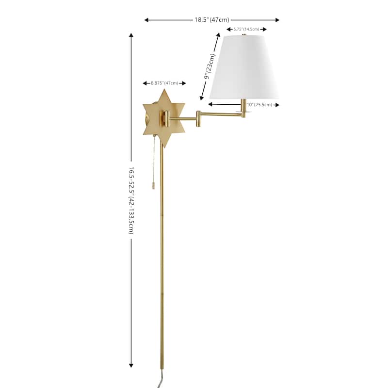 Antler 18.5" 1-Light Modern Swing Arm Plug-In or Hardwired LED Star Sconce with Pull-Chain and USB Charging Port by JONATHAN Y