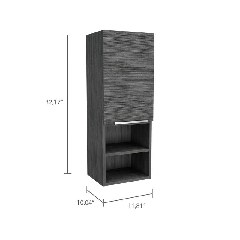 Hazelton Medicine Cabinet with Open and Interior Shelves, Light Gray Finish, 32.1" H x 11.8" W x 9.96" D