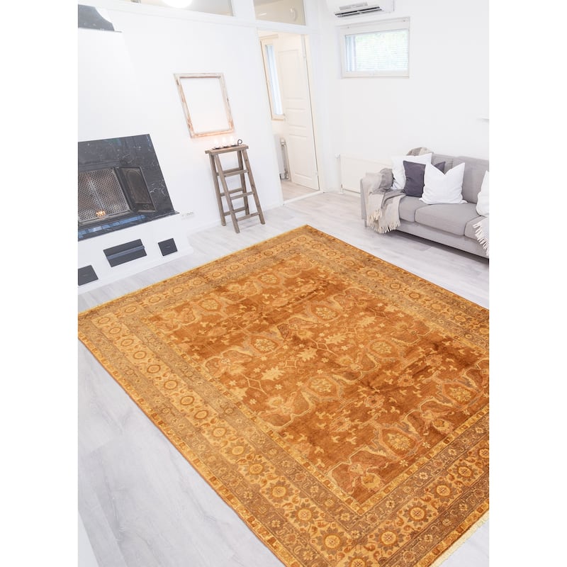 Hand-knotted Peshawar Oushak Brown Wool Rug - 9'2 x 11'2/9'2" x 11'2"
