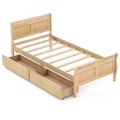 Costway Twin Size Bed Frame with 2 Storage Drawers Wood Platform Bed