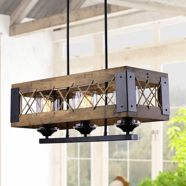 Shop Lnc 3 Light Rustic Wood Kitchen Island Lighting Farmhouse Chandeliers 23 5 X10 25 X7 Overstock 25454893