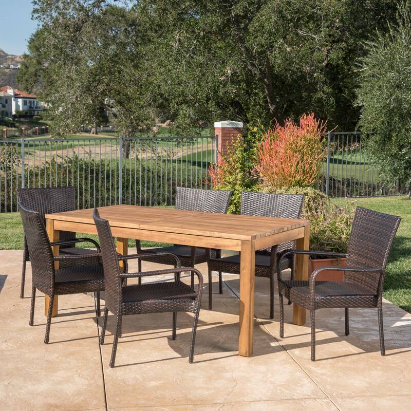 Christopher Knight Home Lambert Outdoor Wicker and Wood Expandable Rectangular Dining Set