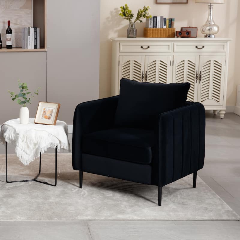 Accent Chair For Living Room, Velvet Comfy Single Sofa Chair Mid-Century Modern Armchair With 1 Pillow And Metal Legs