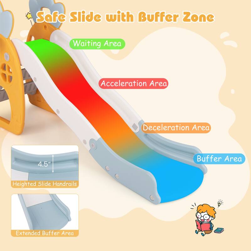 Gymax Indoor Foldable Kids Slide w/ Climber Basketball Hoop & Ball