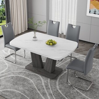 5 Piece Dining Table Set With Faux Marble Table Top and 4 PU Leather ...