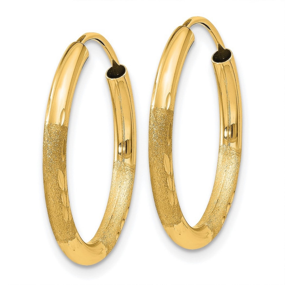 10k Yellow Gold 2x20mm Polished And Diamond-Cut Round Double Hoop Earr