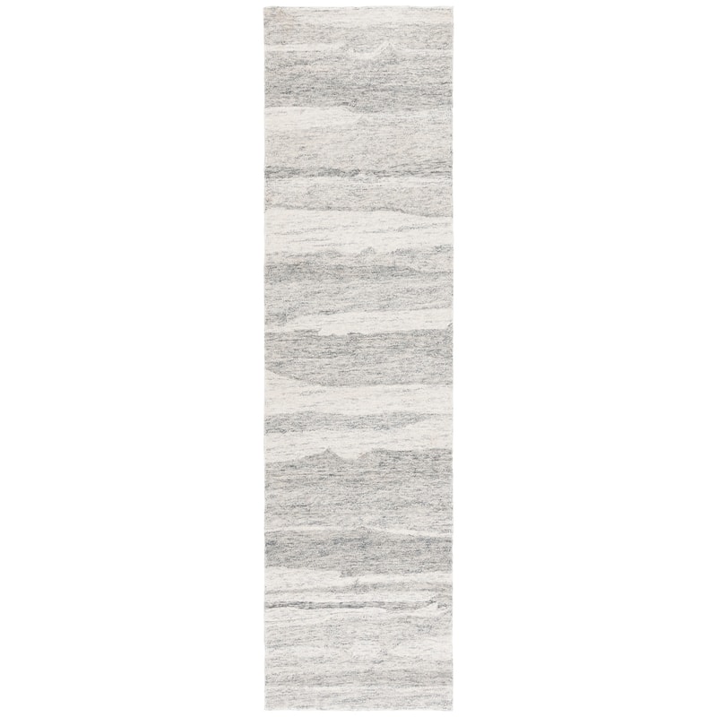 SAFAVIEH Handmade Ebony Barteldina Modern & Contemporary Wool Rug - 2'3" x 9' Runner - Dark Grey/Ivory