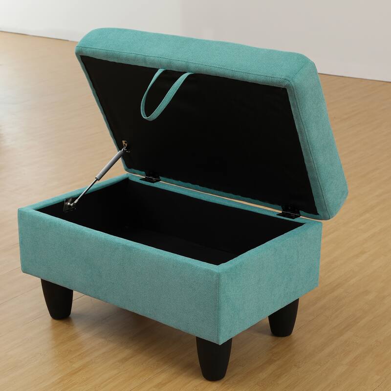 Green Linen Storage Ottoman Rectangle Footstool
