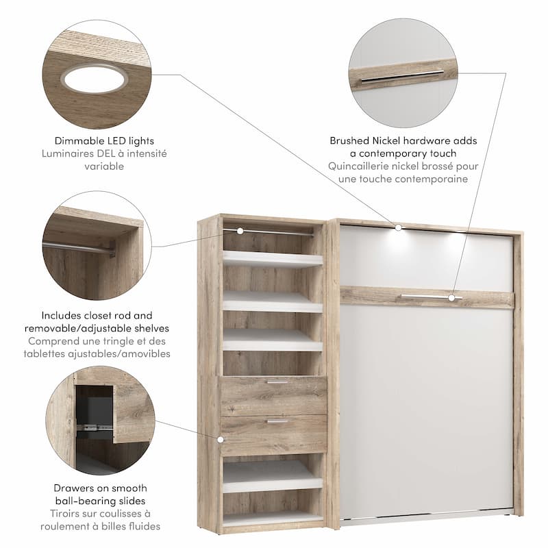 Cielo Full Murphy Bed and Shelving Unit with Drawers by Bestar