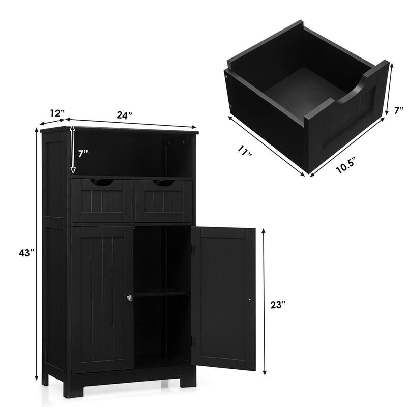 Gymax Bathroom Floor Cabinet Wooden Storage Organizer w/Drawer Doors - See Details