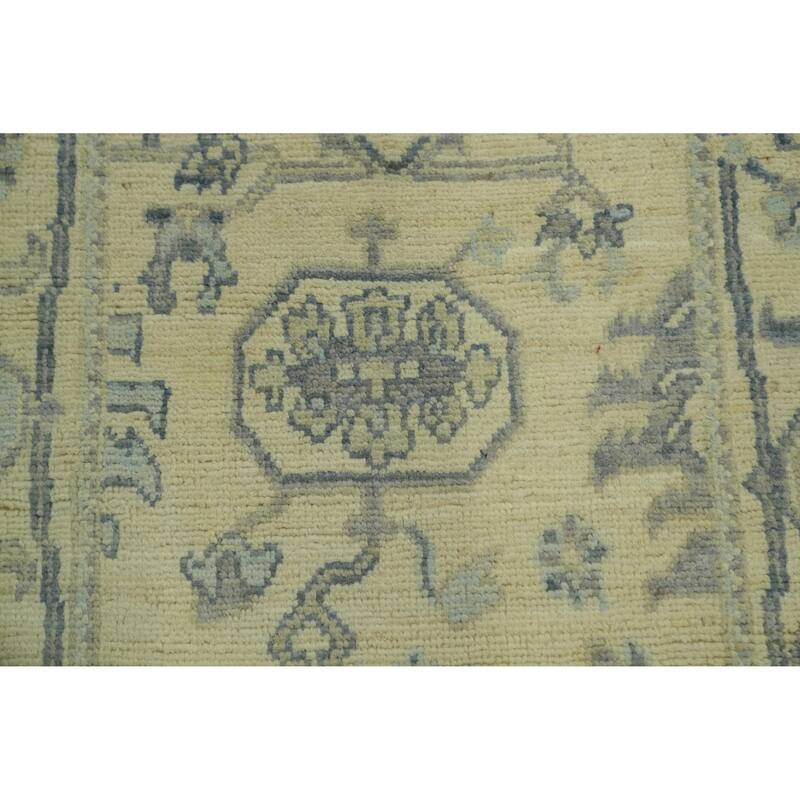 Vegetable Dye Floral Oushak Turkish Runner Rug, Floral Geometric Carpet - 12' 4'' X 2' 8''