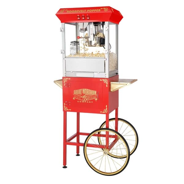 slide 2 of 10, Popcorn Machine with Cart – 8oz Popper with Stainless-steel Kettle by Great Northern Popcorn (Red) Red