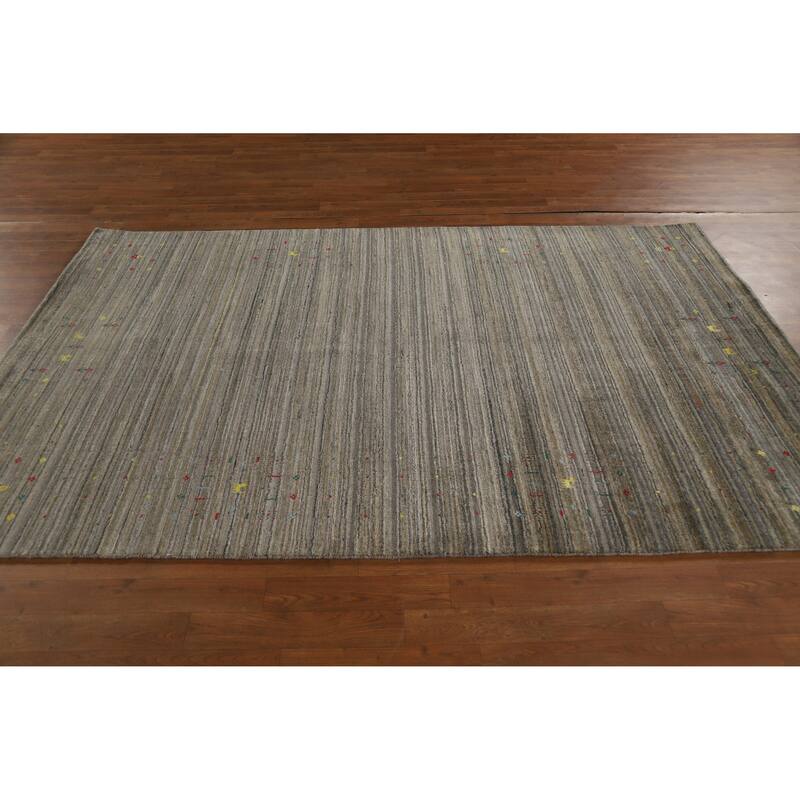 Hand Knotted Oriental 100% Wool Carpet Tribal Tribal Green Gabbeh Area Rug - 8' 2'' X 5' 3''