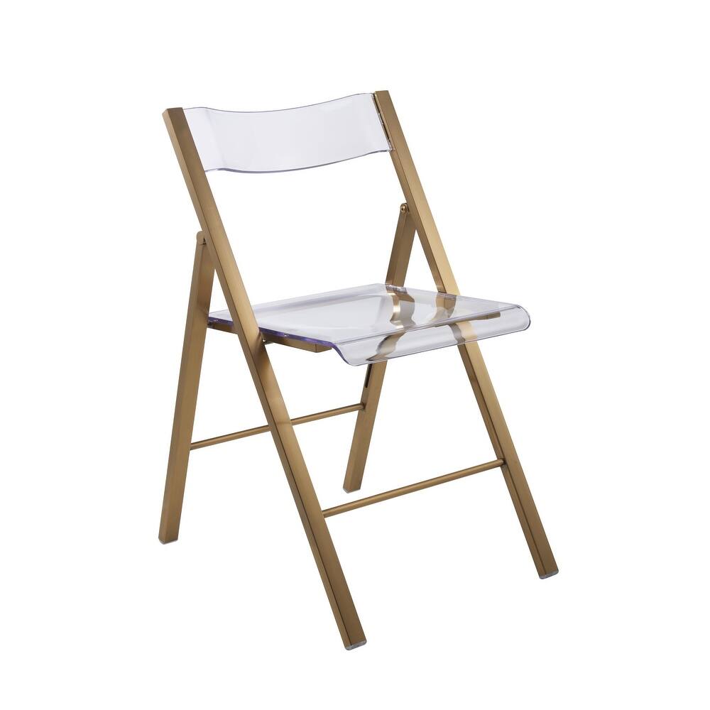 Menno Modern Foldable Acrylic Dining Chair with Gold/Black/Chrome Metal Frame and Transparent Seat for Indoor Outdoor