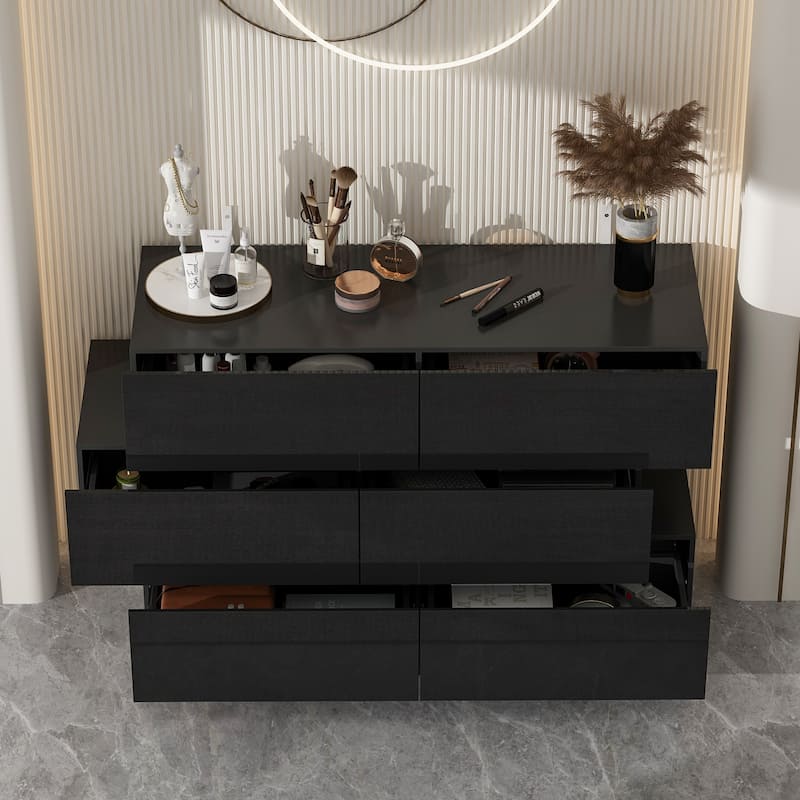High Glossy Six-Drawer Dresser Chest with Off-Set Design (Black/White)