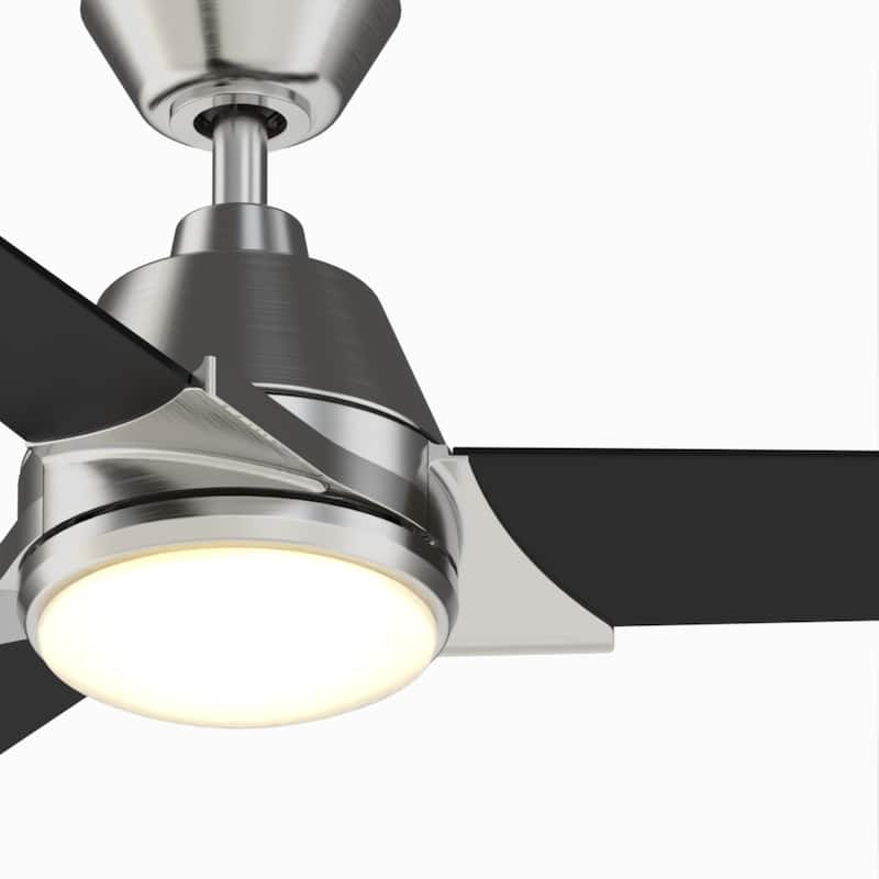 Fanimation Studio Collection Pyramid 52 inch Brushed Nickel with Black Blades Ceiling Fan with LED Light and Remote