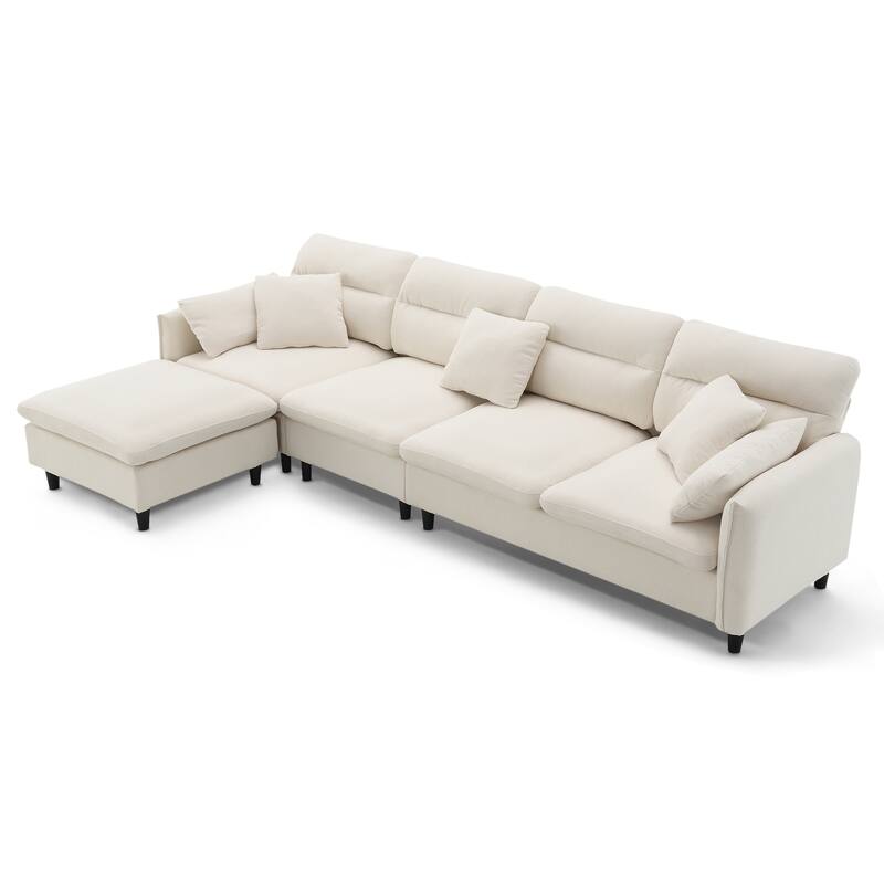 Convertible Sectional Sofa,L-Shaped Reversible Couch Set With Free Pillows,5 Seat Cloud Chenille Indoor Furniture With Ottoman