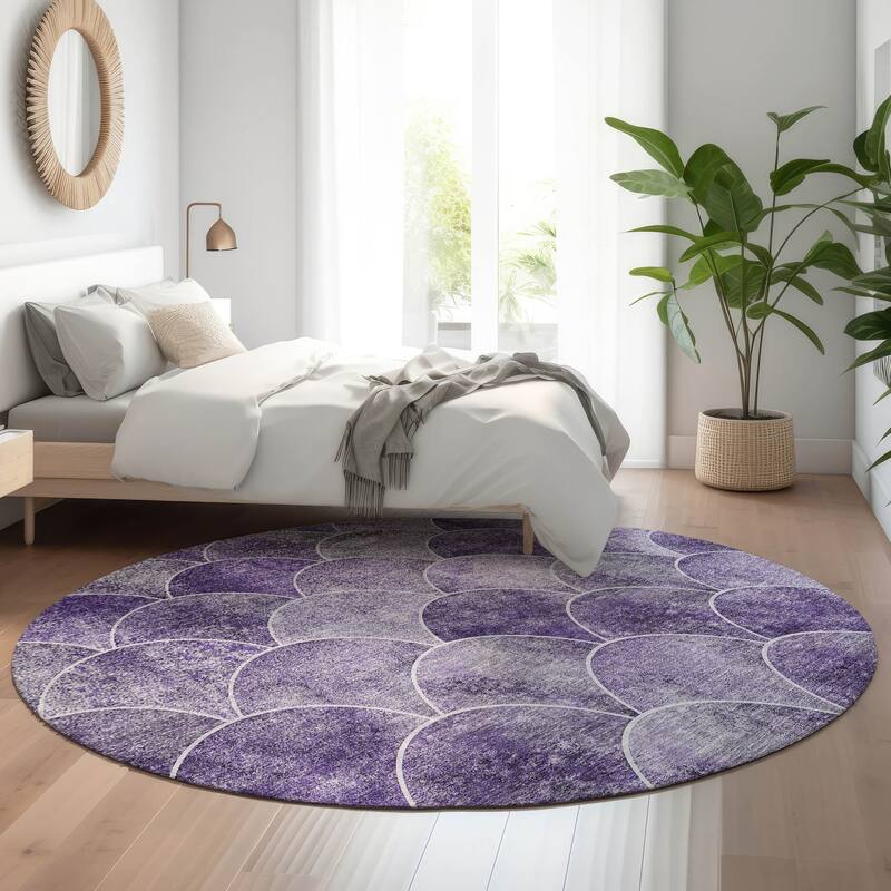 Premium Washable Super Soft Contemporary Geo Mayfield Rug - Purple - 8' x 8' - Round