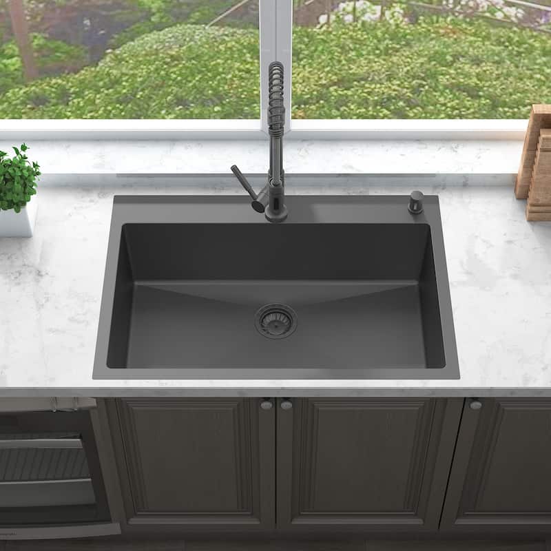 Sinber Drop in Single Bowl 304 Stainless Steel Kitchen Sink - 33" x 22" x 9"(Black Sink Only) - Black