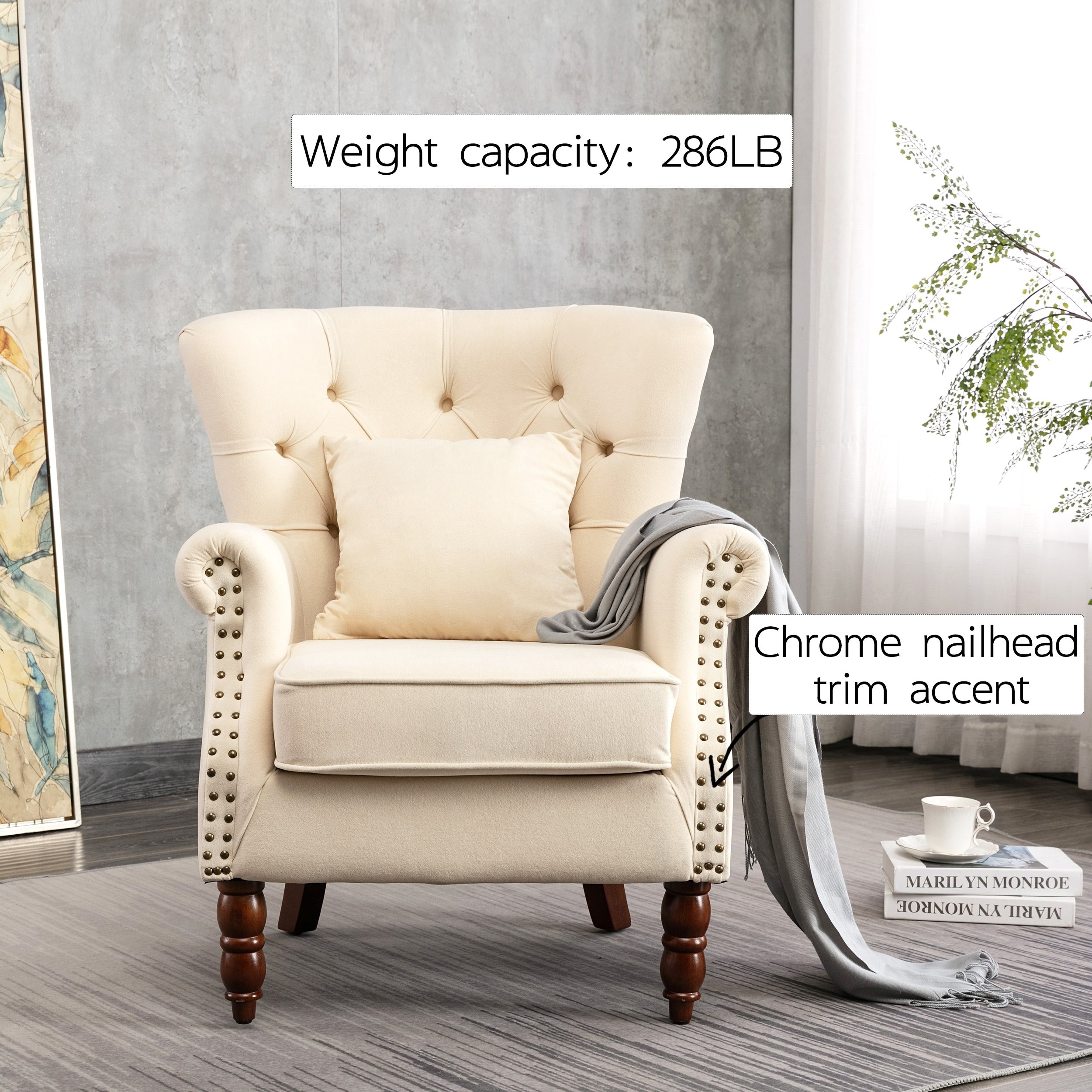 Modern Wingback Chair Button Tufted Nailhead Trim Accent Armchair Overstock 31423775