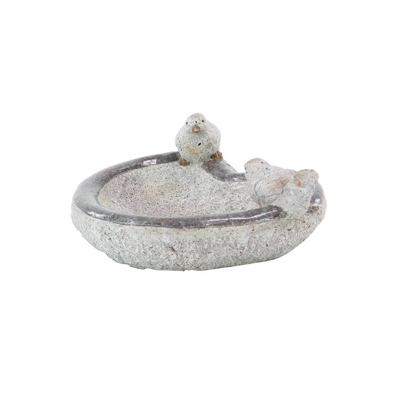 Polystone Bird Indoor Outdoor Garden Sculpture with Bath Bowl - Gray - Roche River Decor